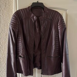 Burgundy Leather Jacket with Quilted Design